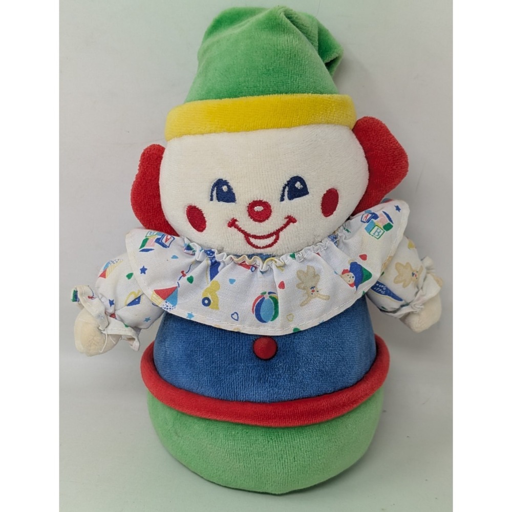 Vintage Carters Velour Clown Plush Primary Color Block Musical Wind-up 90s 1990s